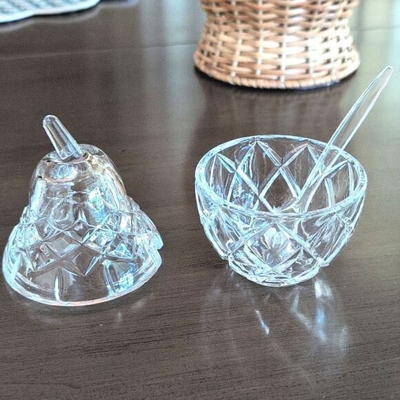 Vintage Clear Glass Pear Shaped Jam Jar Condiment Serving Dish with Spoon - Picture 2 of 10